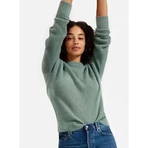 Everlane The Alpaca Crew Sweater Green Ribbed Cocoon Knit Soft Size L